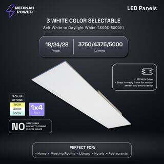 MEDINAH POWER 1x4 LED Back-Lit Panel Adjustable Watt and CCT with 12V Aux and Usmart Cover (4-Pack) DPS-14-U-P-S-ET-4