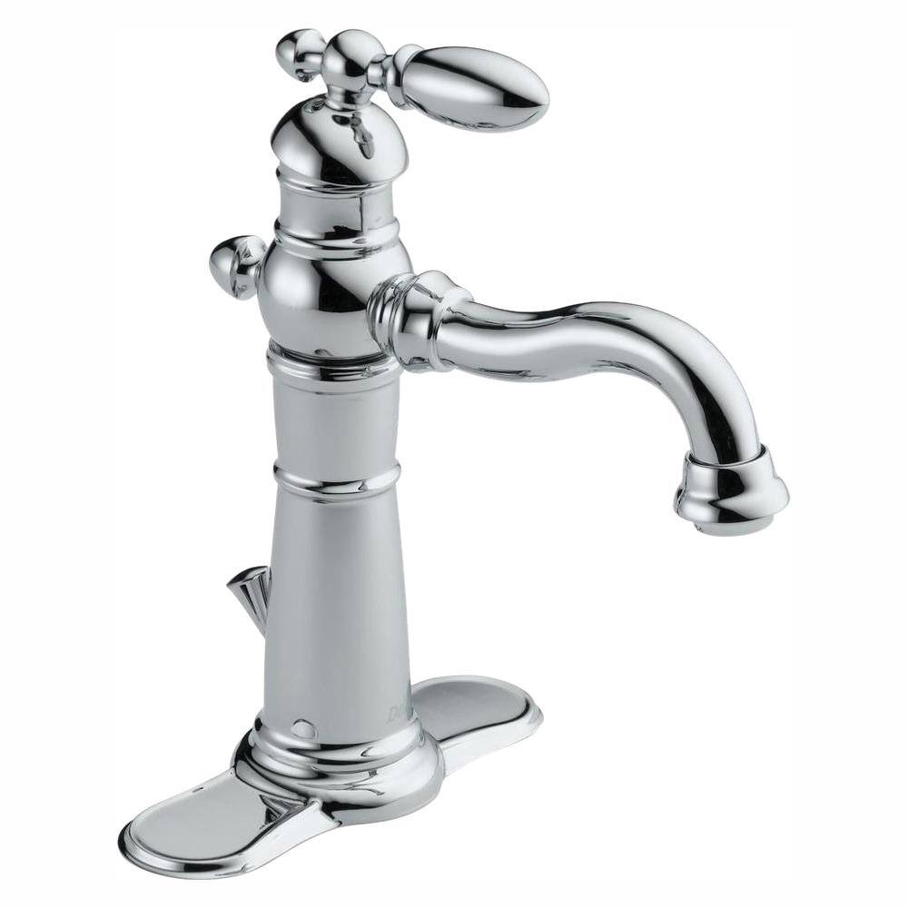 Delta Victorian Single Hole Single-Handle Bathroom Faucet with Metal Drain Assembly in Chrome 555LF