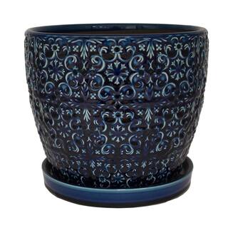 Trendspot 10 in. Dia Blue Mediterranean Bell Ceramic Planter CR11403S-100A