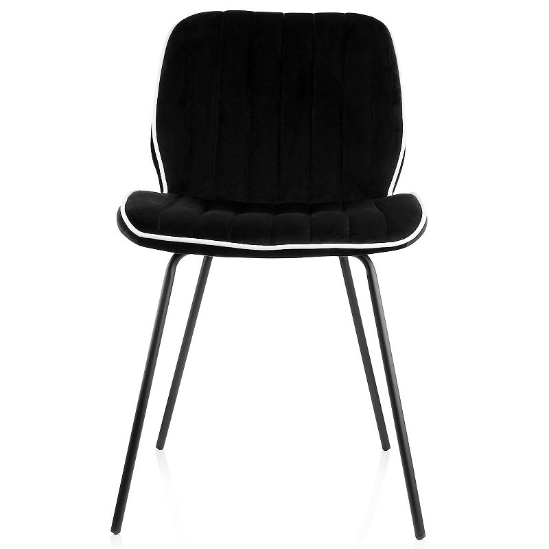 Elama 2 Piece Velvet Armless Tufted Chair in Black with Black Metal Legs