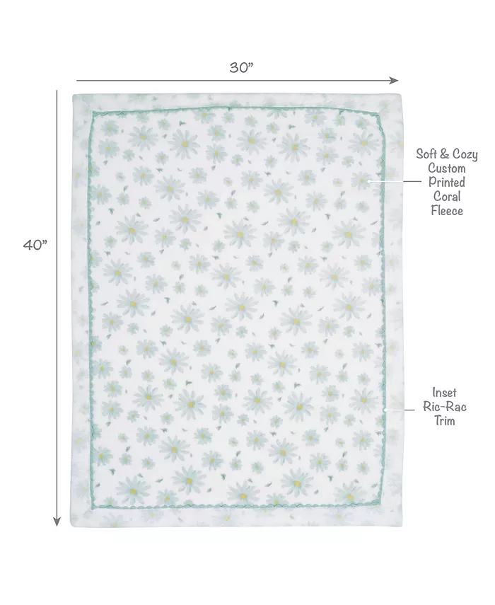 Lambs and Ivy Sweet Daisy White Blue Floral Soft Luxury Fleece Baby Blanket