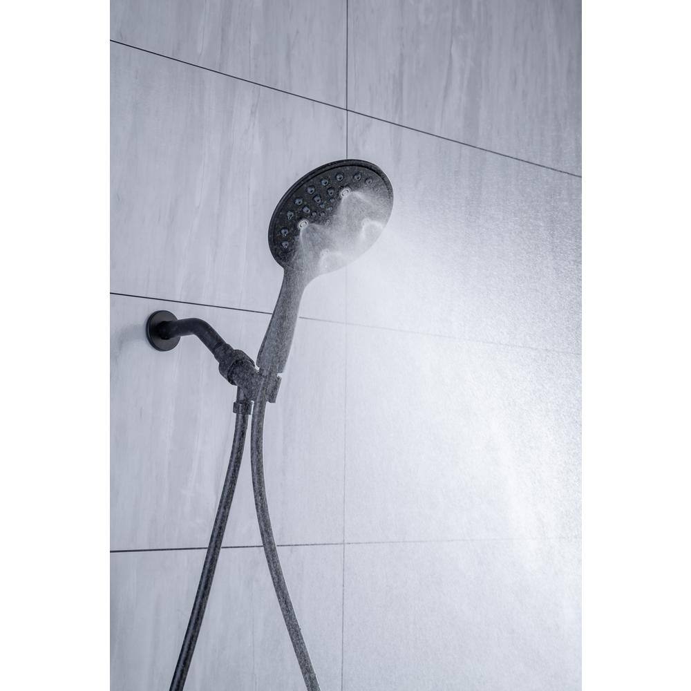 Mondawe Mondawell 6-Spray Patterns 6 in. Wall Mount Handheld Shower Head with Spout and Valve in Matte Black MA-D92102H-6