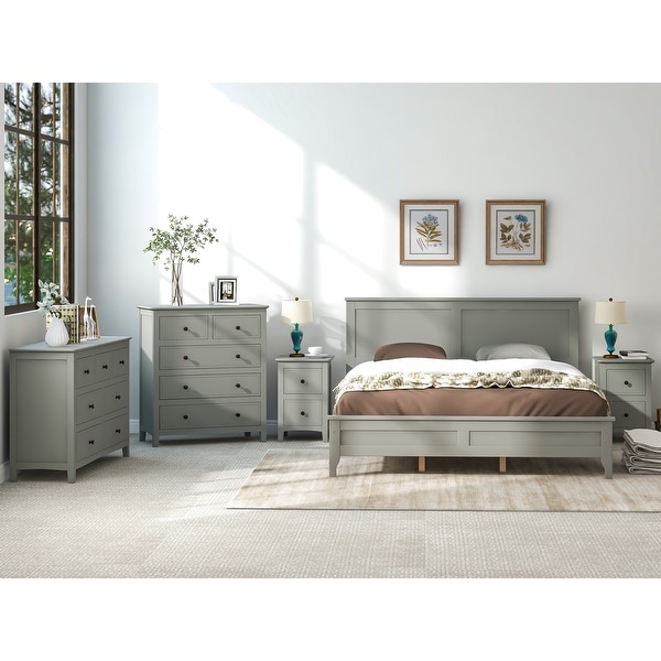 Global Pronex Gray Solid Wood 5 Pieces Queen Bedroom Sets(bed+nightstand*2+chest+dresser）NEW - - 35924991