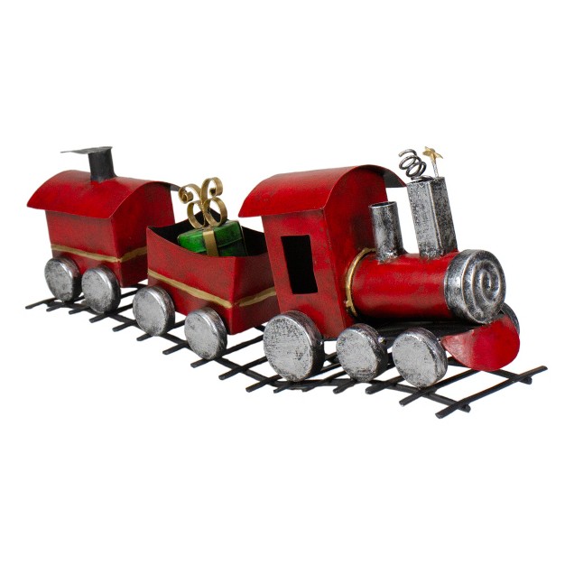 Three Car Red And Silver Metal Train Christmas Decoration