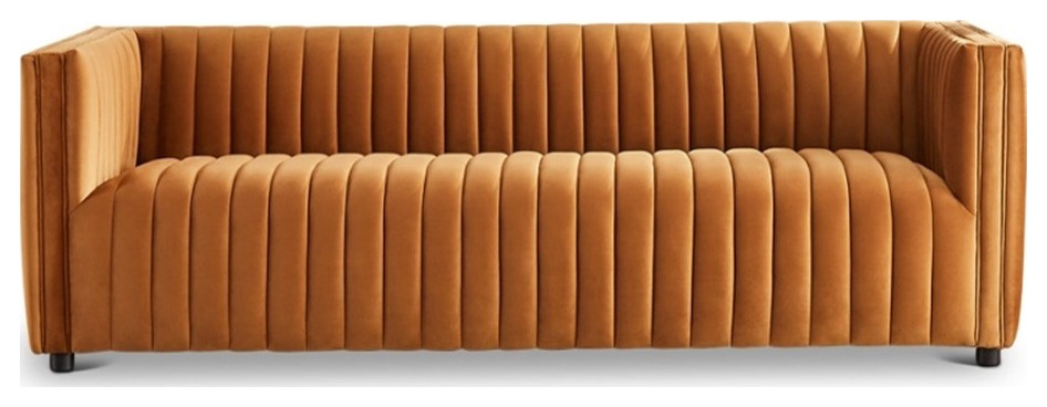 Sier Mid Century Modern Luxury Velvet Sofa Couch in Cognac   Contemporary   Sofas   by Homesquare  Houzz