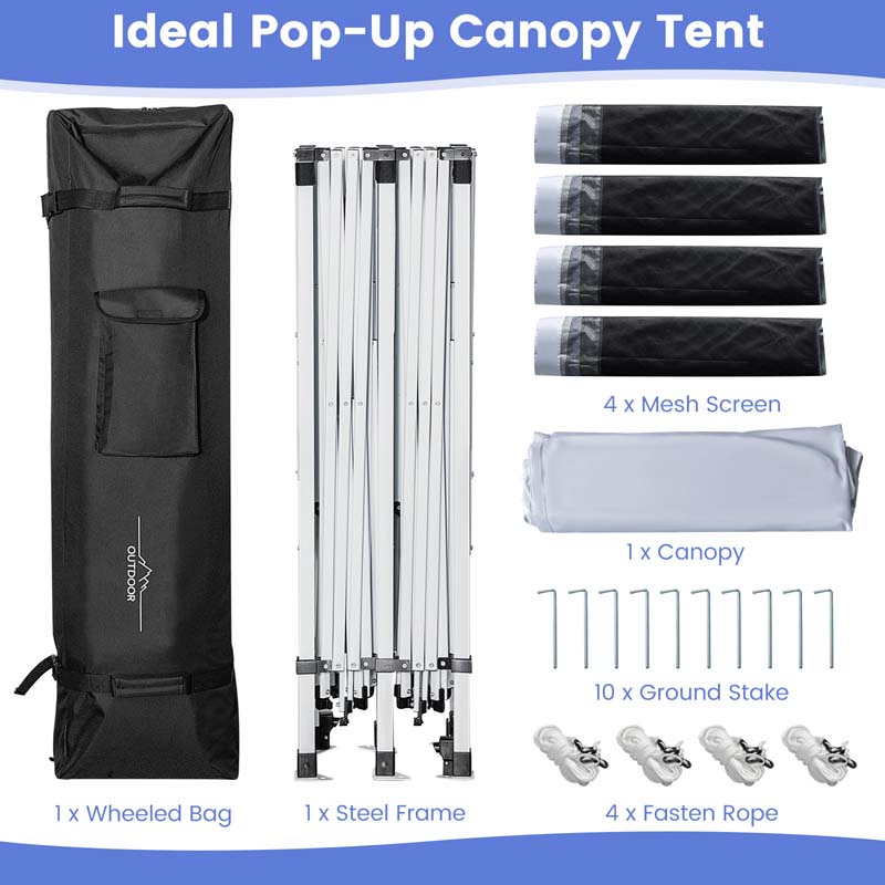 10 x 20 FT Pop-Up Canopy Tent Car Garage Shelter Screen House Party Tent with Removable Sidewalls & Wheeled Bag