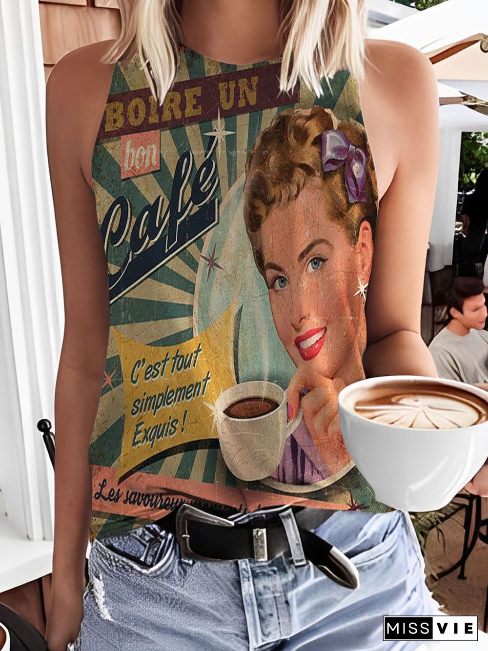 Retro Poster Coffee Print Tank Top