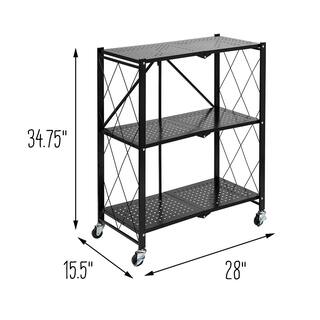 Honey-Can-Do 3-Tier Steel 4-Wheeled Collapsible Utility Cart in Black SHF-09577