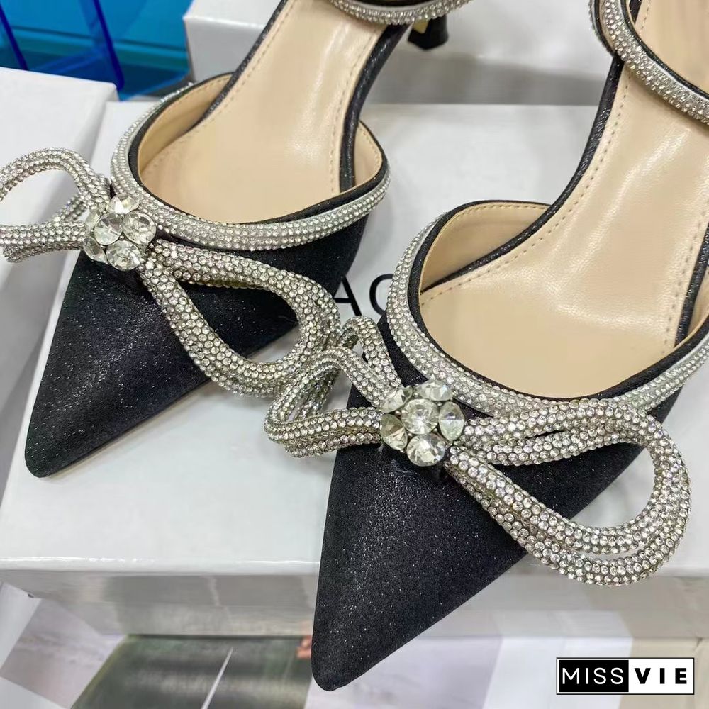 Early Spring Butterfly Rhinestone High Heel Sandals Pointed Toe Shiny Goddess High Heels Banquet Fairy Shoes