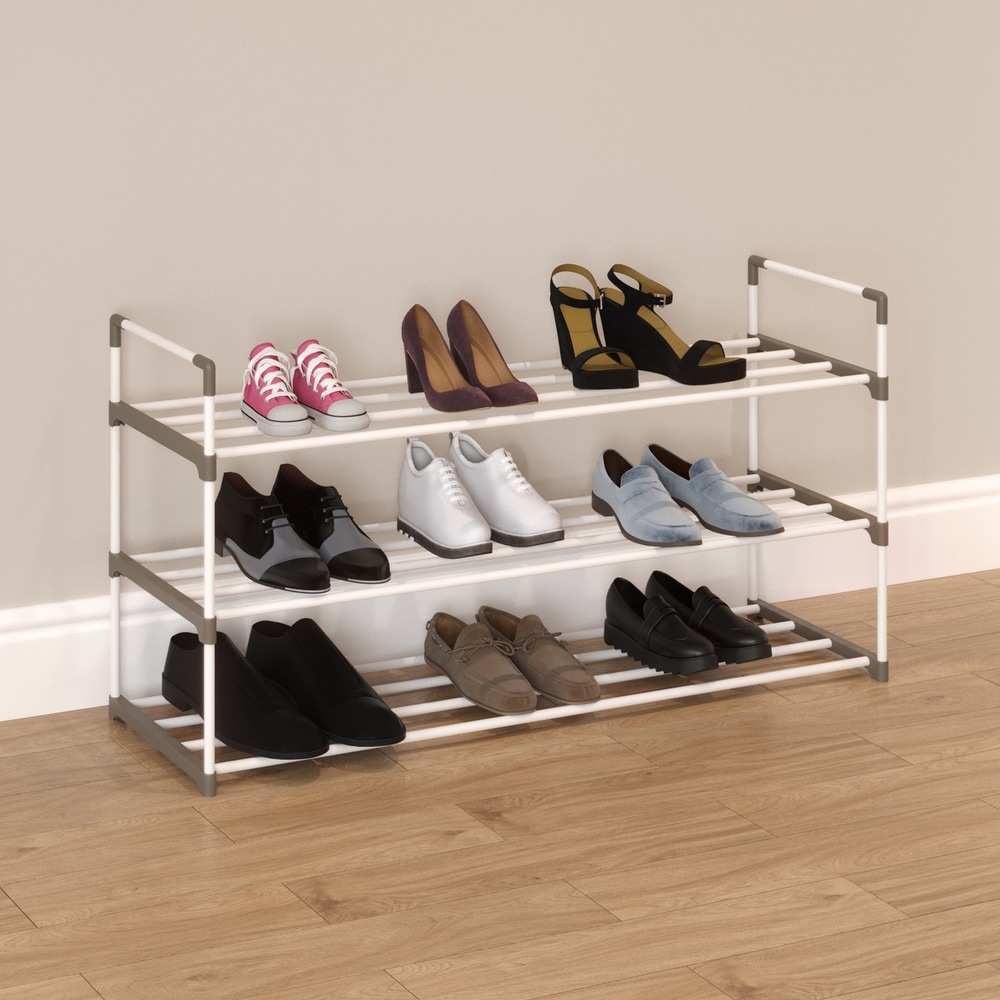 Shoe Rack   Shoe Organizer for Closet  Bathroom  Entryway by Home Complete (White)