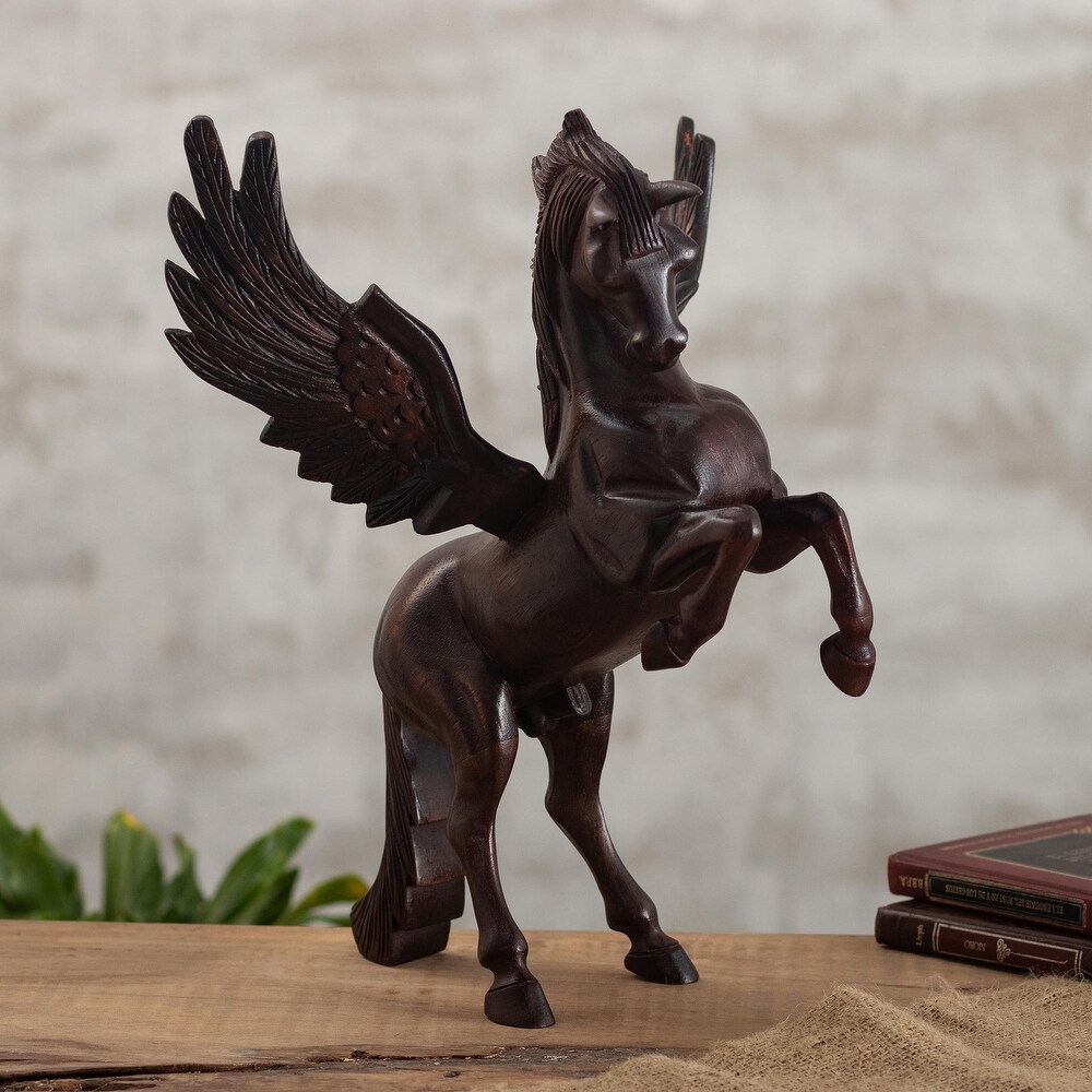 Novica Handmade Mythic Horse Pegasus Cedar Sculpture