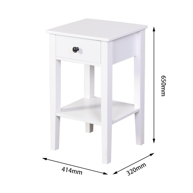 The white bathroom floor to ceiling storage table has a drawer