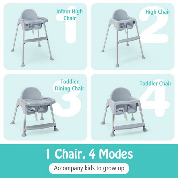 Costway 4 in 1 Convertible Baby High Chair with Re...