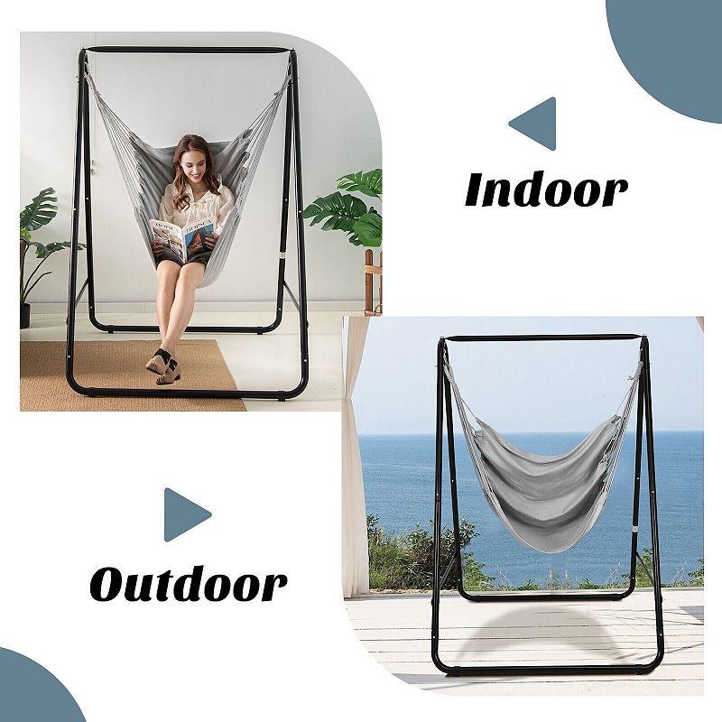 Hanging Padded Hammock Chair with Stand and Heavy Duty Steel