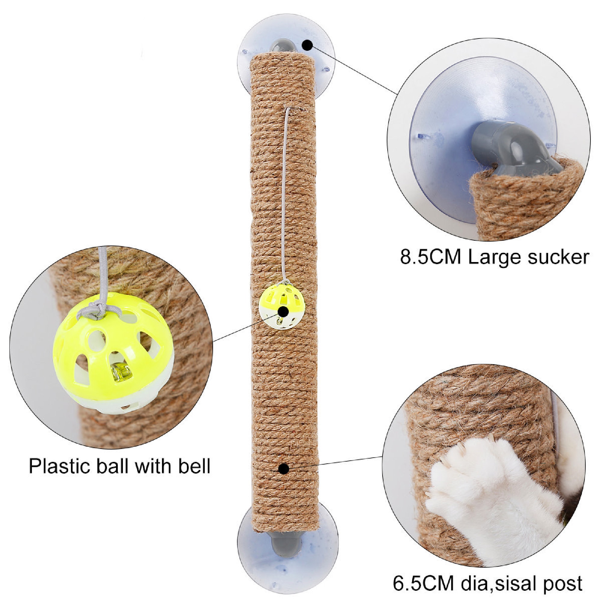 Pet Life Brown Stick N Claw Sisal Rope and Toy Suction Cup Stick Shaped Cat Scratcher