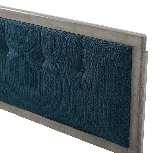 Marlin Traditional Blue Fabric Button Tufted Queen Size Grey Wooden Headboard - - 32157979