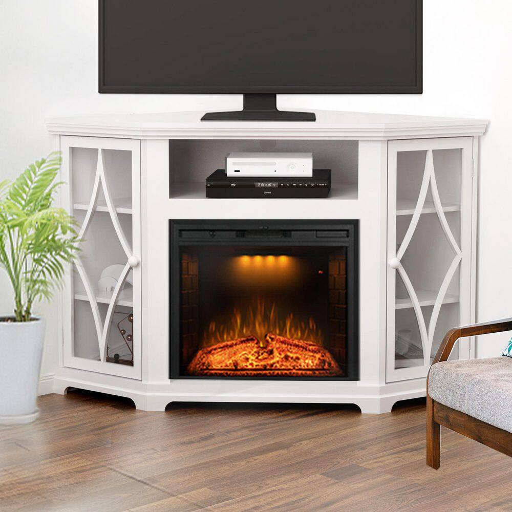 Prismaster ...keeps your home stylish 56 in. Corner TV Stand with Electric Fireplace Fits up to 65 in. TVs White M05BL23TPR03