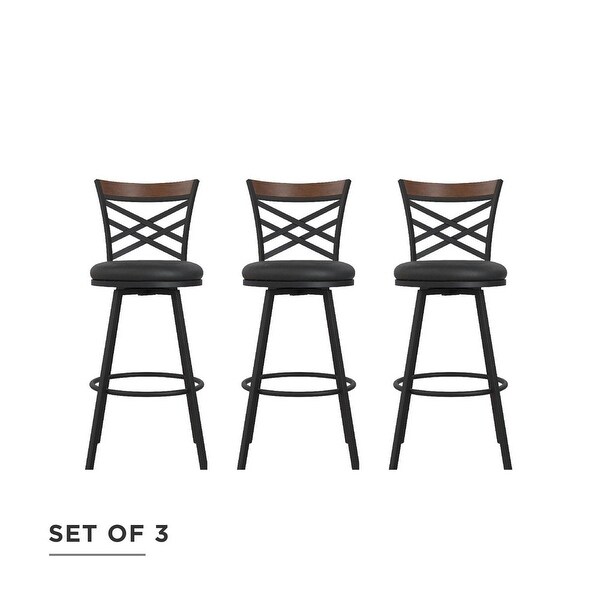 Lesley Adjustable Swivel Barstool， Black Faux Leather， Set Of 3 - as show