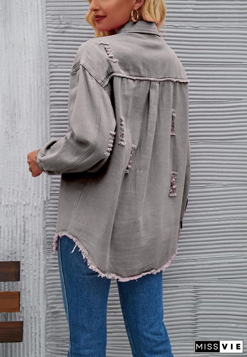 Solid Color Distressed Jacket