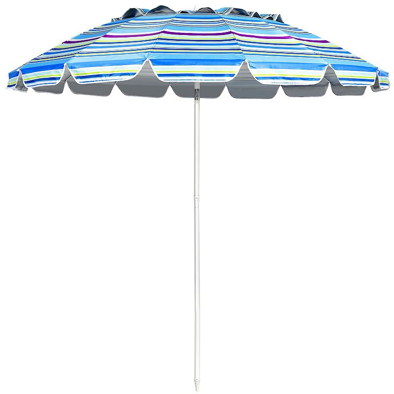 8 Feet Portable Beach Umbrella with Sand Anchor and Tilt Mechanism for Garden and Patio