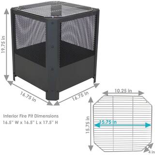 Sunnydaze Decor Grelha 16 in. Square Outdoor Steel Fire Pit with Grilling Grate RCM-880