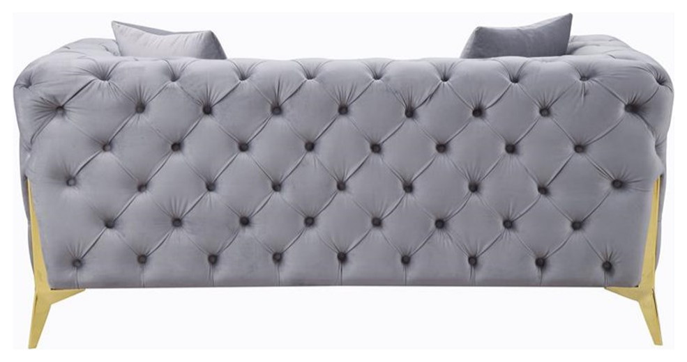 ACME Jelanea Velvet Tufted Upholstery Loveseat with 2 Pillows in Gray and Gold   Midcentury   Loveseats   by Homesquare  Houzz