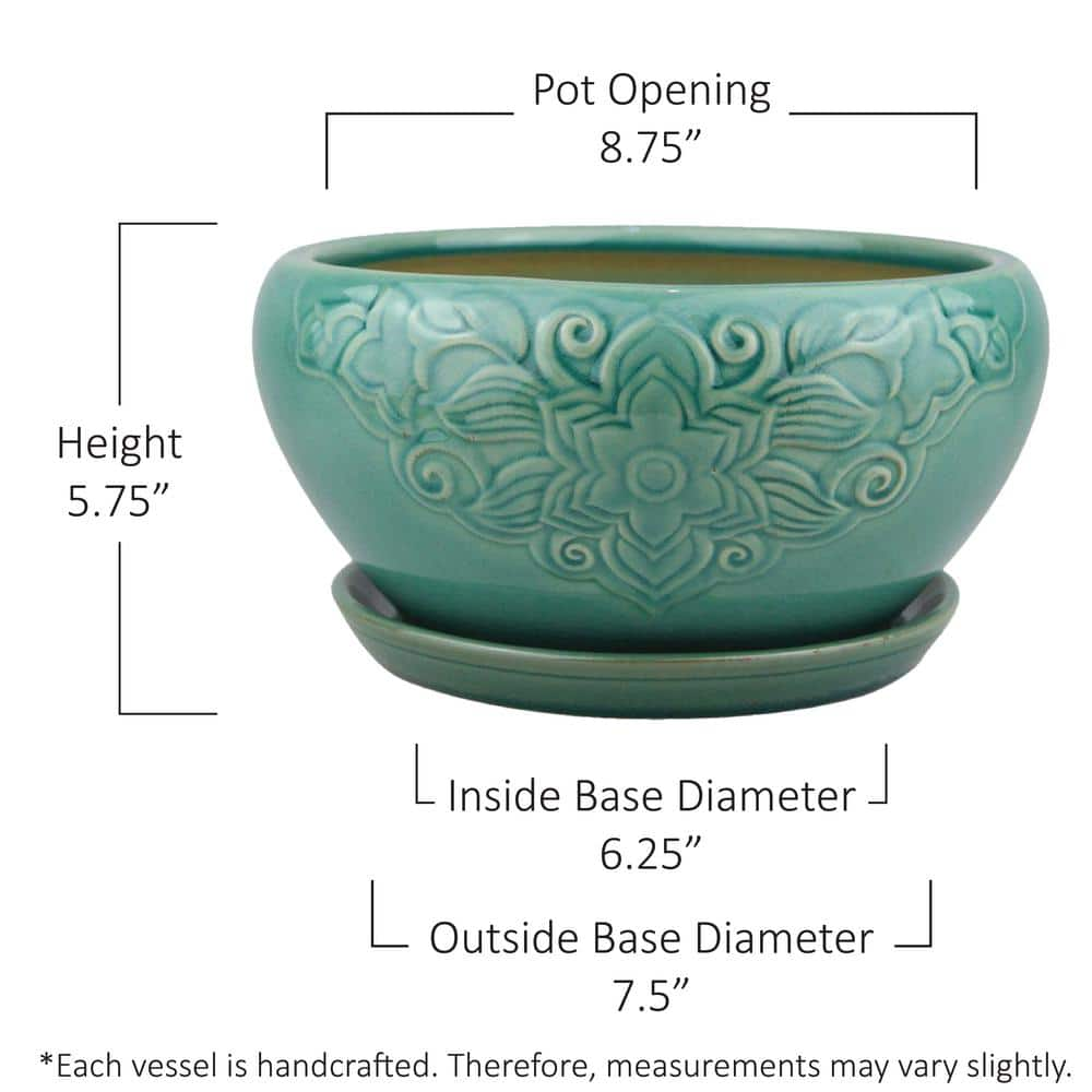 Trendspot 10 in. Teal Florelle Ceramic Bowl Planter CR00466-10C