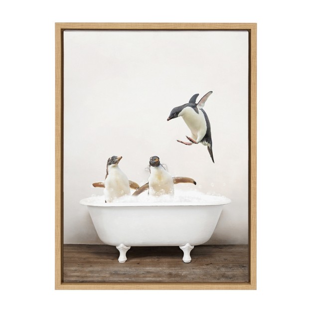 X 24 quot Sylvie Penguins Playing In Rustic Bath Canvas By Amy Peterson Natural Kate amp Laurel All Things Decor