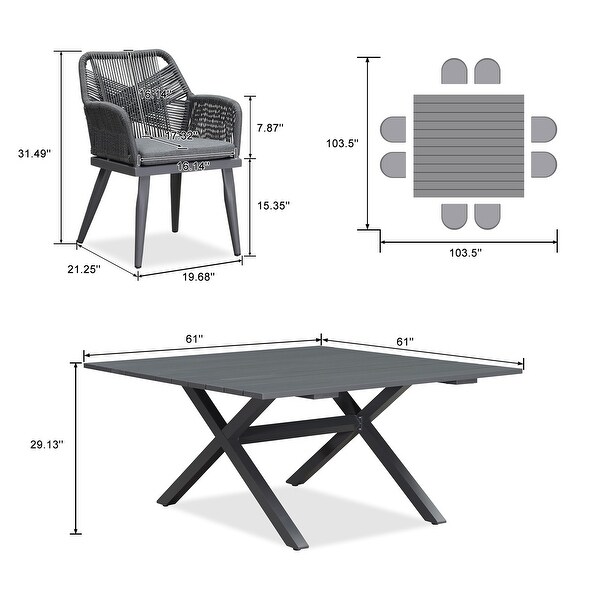 PURPLE LEAF PE Rattan Outdoor Dining Set with Aluminum Frame