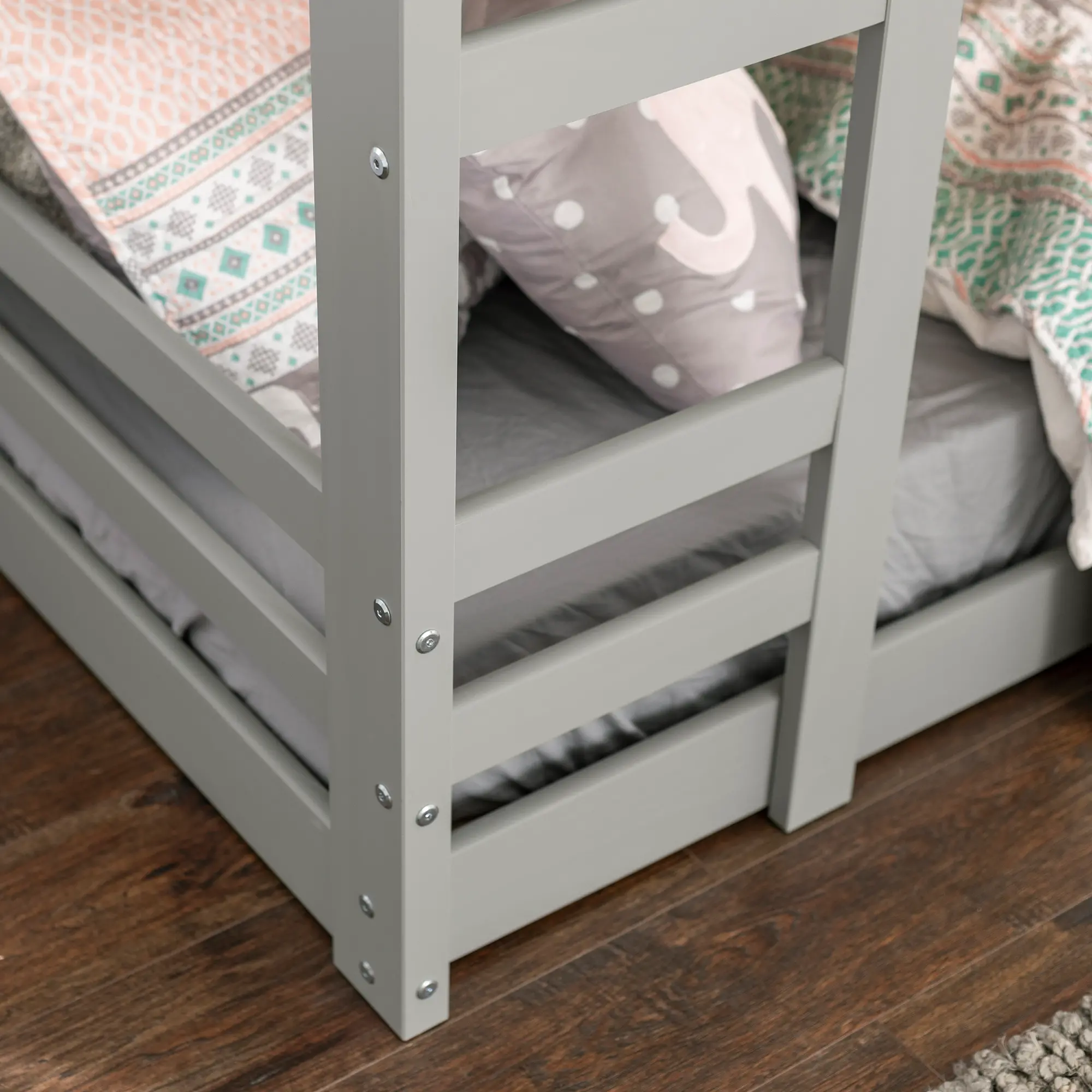 Gray Low Twin-over-Twin Bunk Bed - Walker Edison