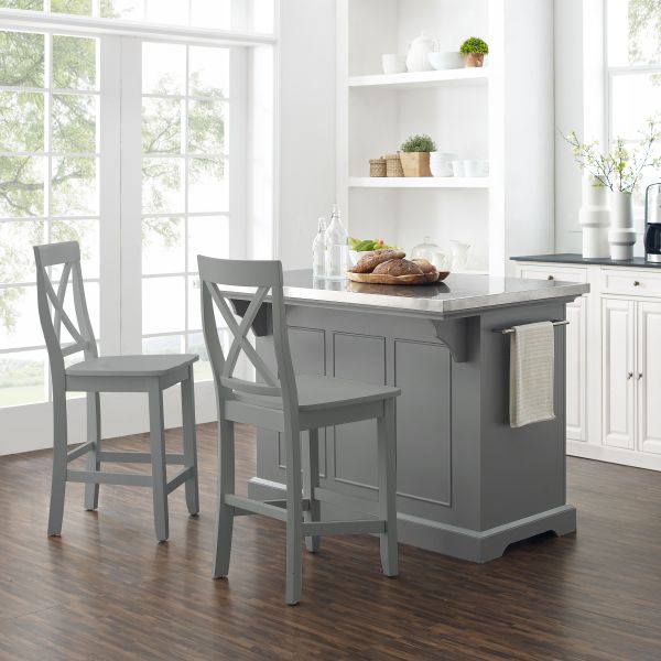 Julia Stainless Steel Top Island W/X-Back Stools