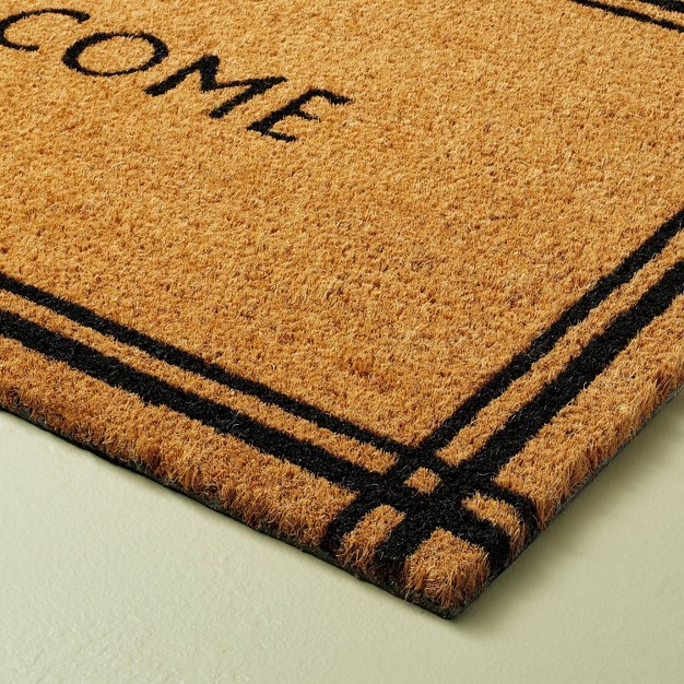 Border Stripe Welcome Coir Doormat Tan black With Magnolia