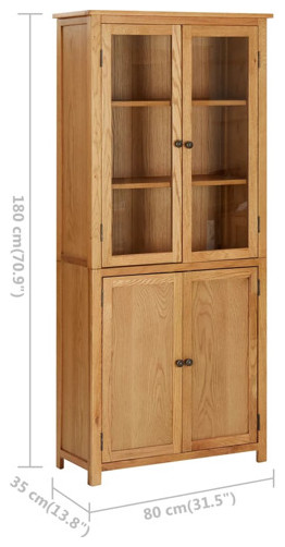 vidaXL Solid Wood Oak Bookcase 4 Doors 35.4 quotGlass Shelf Cabinet Storage Unit   Transitional   Bookcases   by vidaXL LLC  Houzz