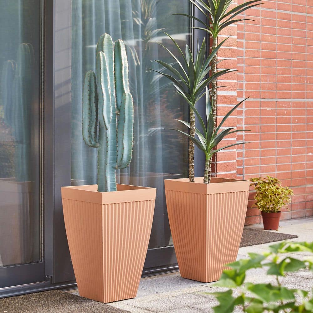 Glitzhome 22.75 in. H Oversized Eco-Friendly PE Terracotta Tapered Tall Fluted Pot Planter (2-Pack) 2022800009