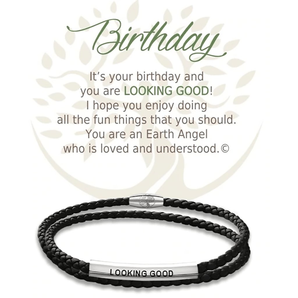 Earth Angel  Birthday Black Leather Bracelet