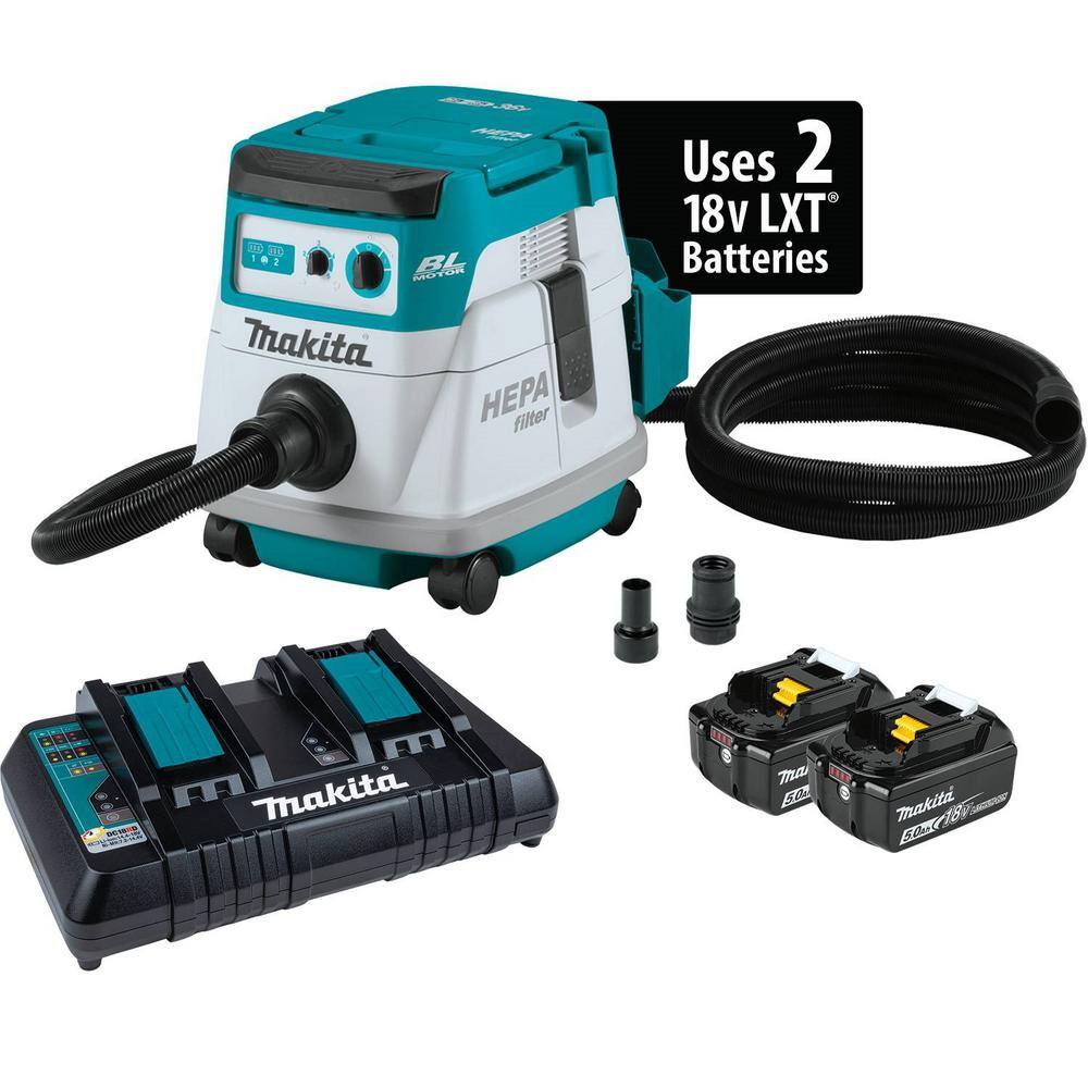 Makita 18V X2 LXT Lithium-Ion (36V) Brushless Cordless 2.1 Gallon Dry Dust Extractor kit 5.0Ah XCV21PTX