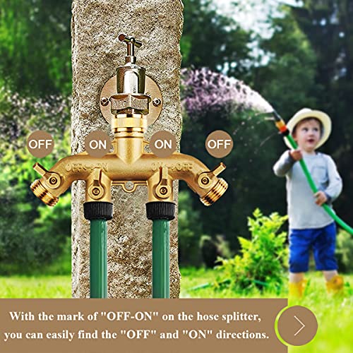 RIFFUE Garden Hose Splitter 4 Way Heavy Duty Brass Hose Spigot Adapter with 4 Valves， Hose Connector 3/4