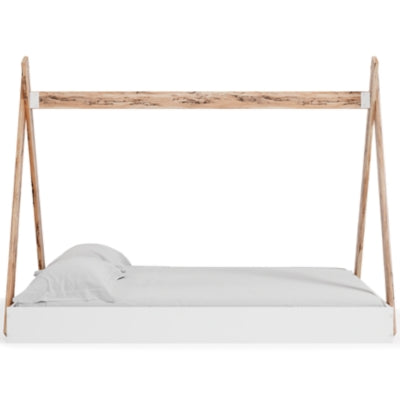 Signature Design by Ashley Piperton Contemporary Youth Tent Bed Frame, Full, Natural Wood & White