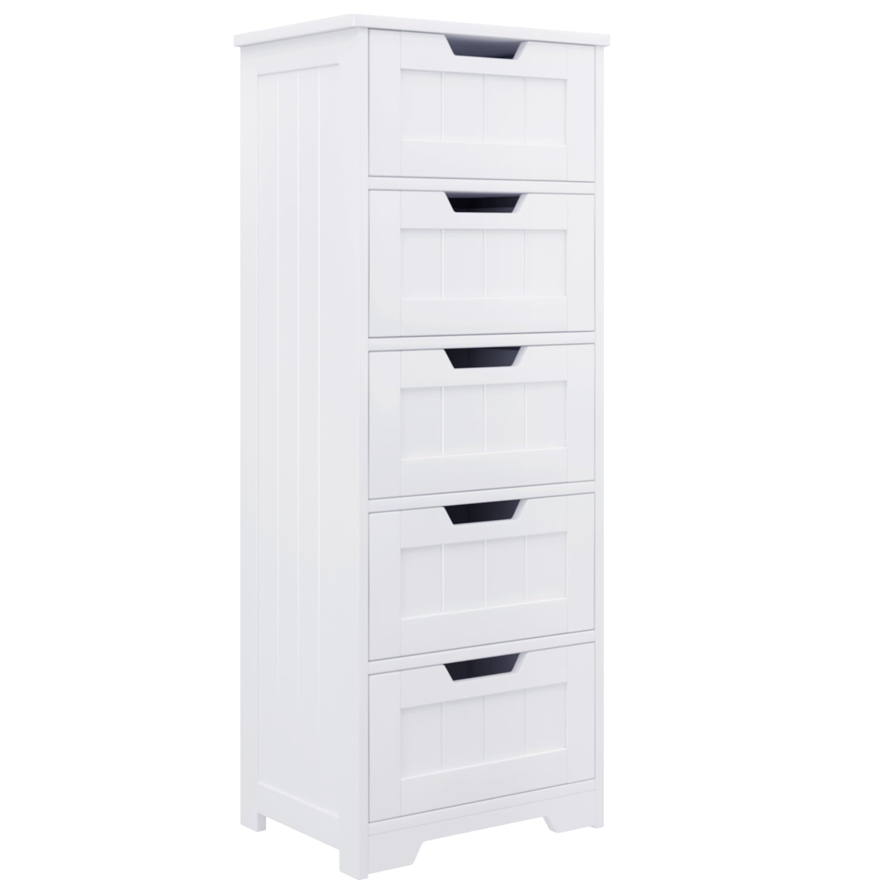 Homfa Bedroom Dresser with 5 Drawers, Wooden Bathroom Linen Cabinet, White Finish