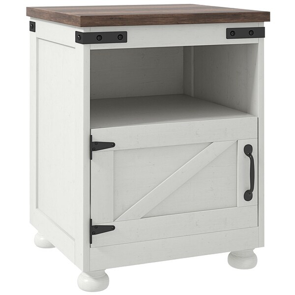 HOMCOM Small Side Table with Storage，Farmhouse End Table with Open Shelf and Cupboard，Modern Sofa Table with Wood Legs