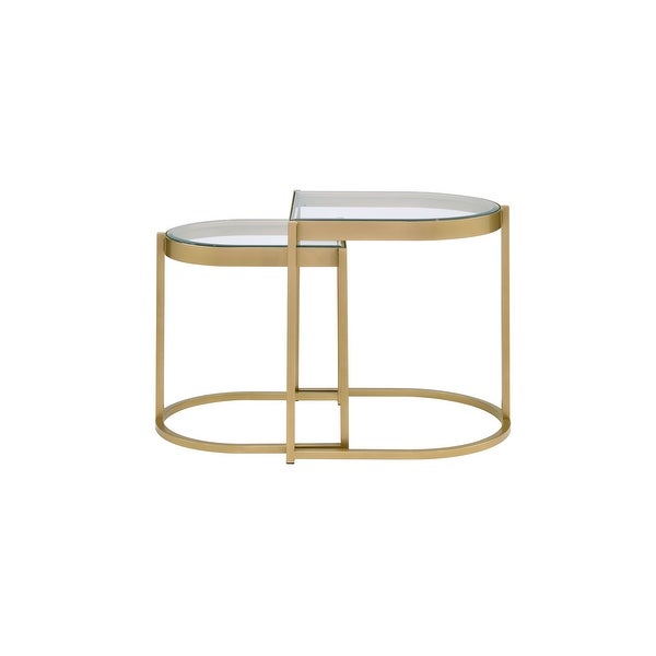 2PCS Contemporary Timbul Nesting Table， Clear Glass Top and Gold Finish