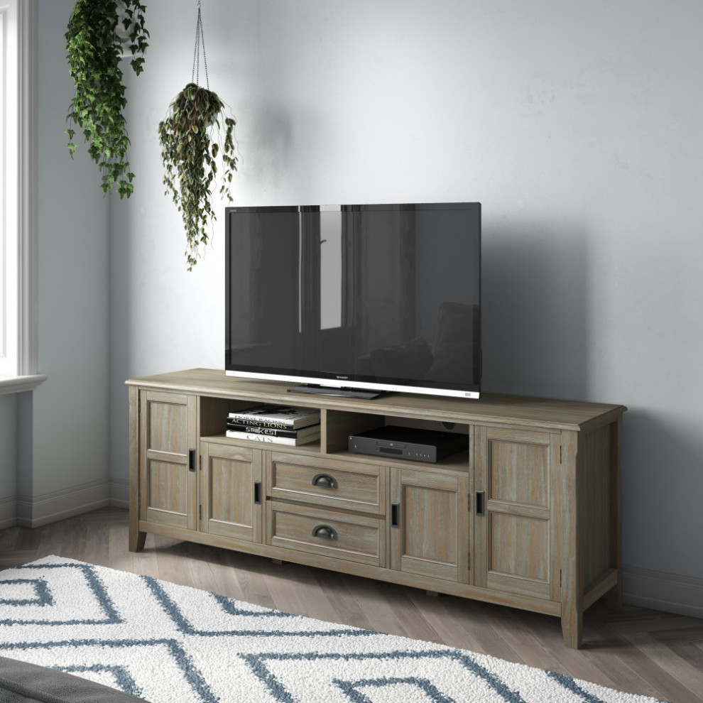 Simpli Home Burlington Farmhouse Solid Wood 72 quotTV Media Stand   Mahogany Brown   Farmhouse   Entertainment Centers And Tv Stands   by Simpli Home Ltd.  Houzz