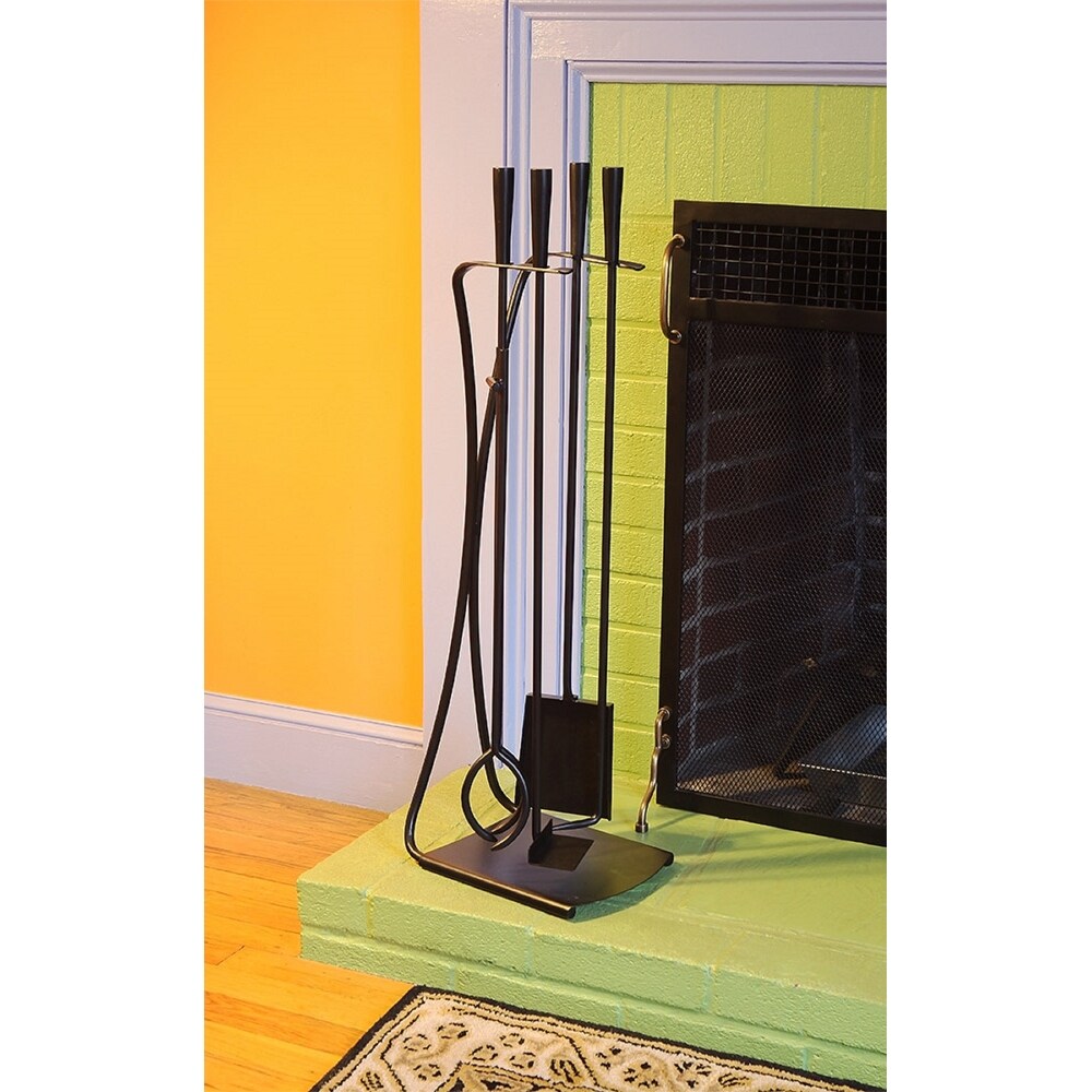 Minuteman International Modern Park Avenue Fireplace Set of 4 Tools  32.5 Inch Tall  Black Finish