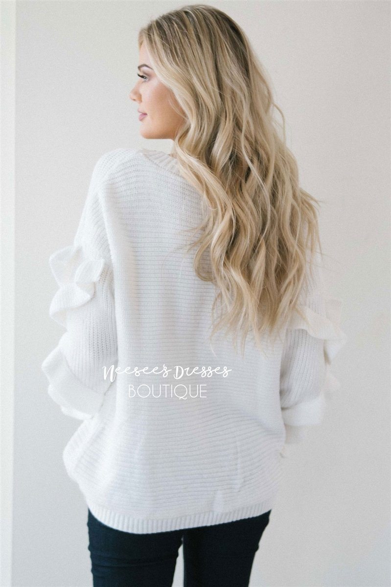 White Ruffle Sleeve Sweater