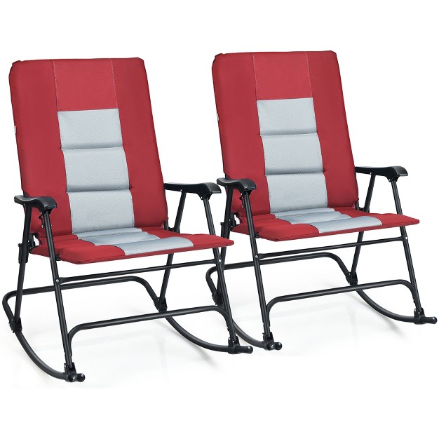 Costway Set Of 2 Padded Folding Rocking Chairs Patio Garden Yard Camping Red blue