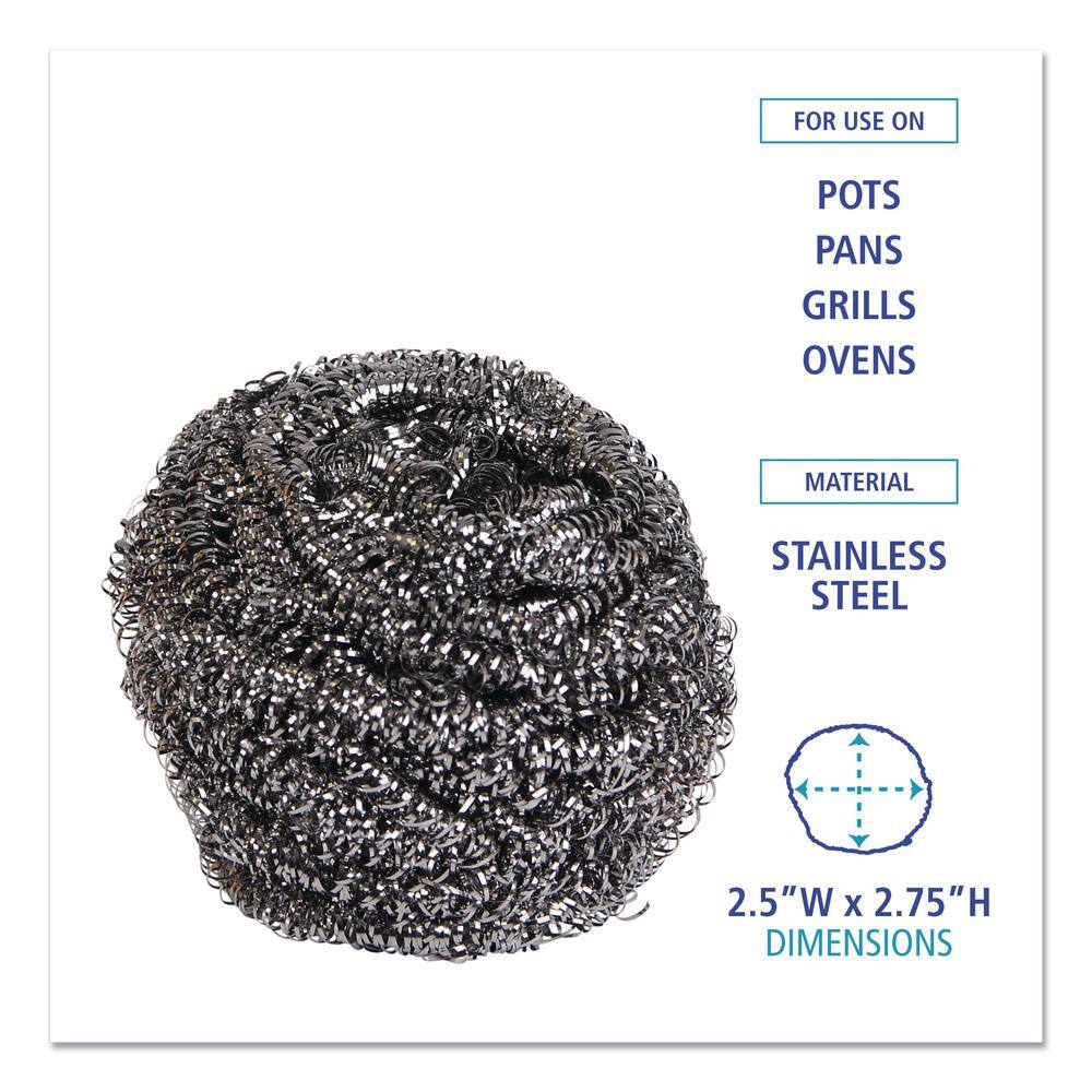 Boardwalk Steel Gray 2.5 in. Stainless Steel Scrub Pad Large Size (12-Pack) BWK50