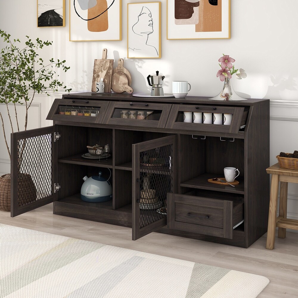 Kitchen Sideboard with Adjustable Shelves and Wineglass Holders