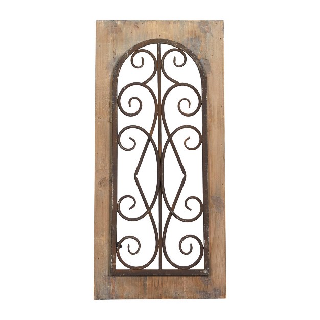 Wood Scroll Window Inspired Wall Decor With Metal Scrollwork Relief Brown Olivia amp May