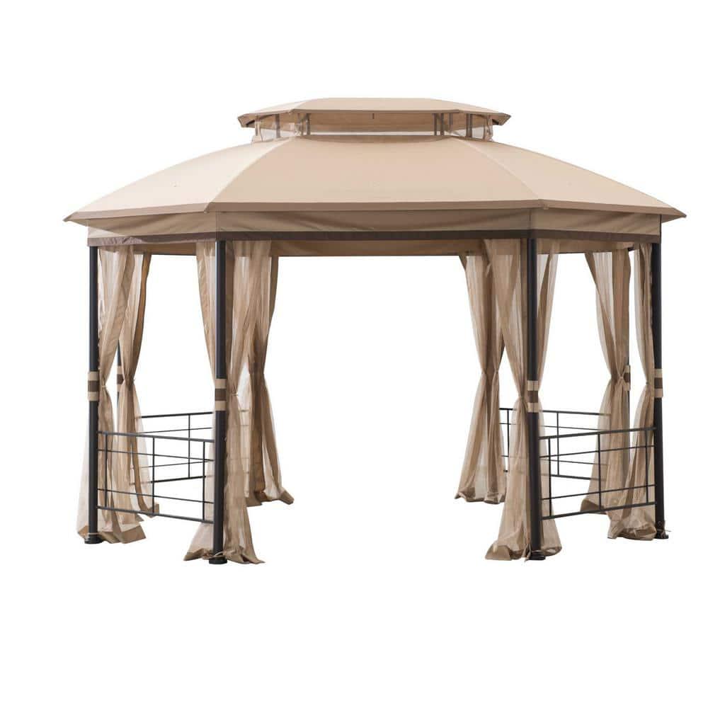 Hampton Bay Seagrove 12 ft x 10 ft Octagonal Steel Frame Gazebo with Tan Canopy