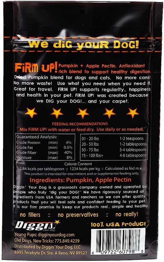 Diggin' Your Dog Firm Up! Pumpkin Super Dog and Cat Supplement